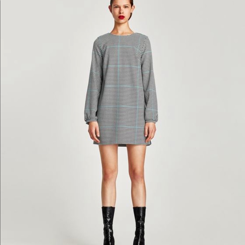 NWT Zara checked dress with velvet stripes